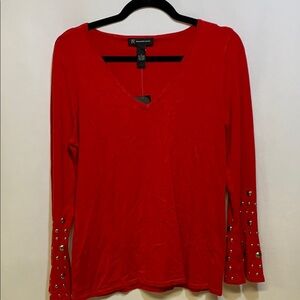 INC Red Blouse with Studded Sleeves